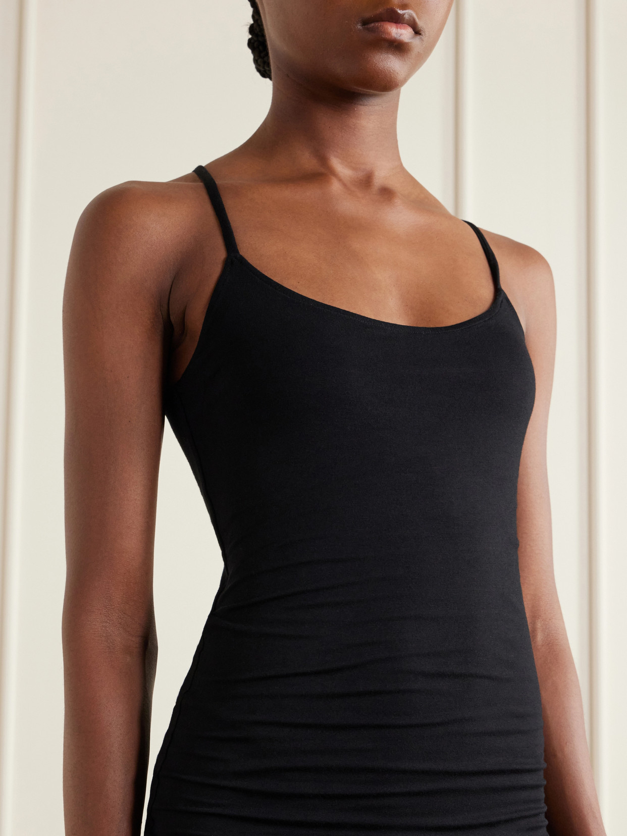 Ruched Stretch-jersey Midi Dress - Black