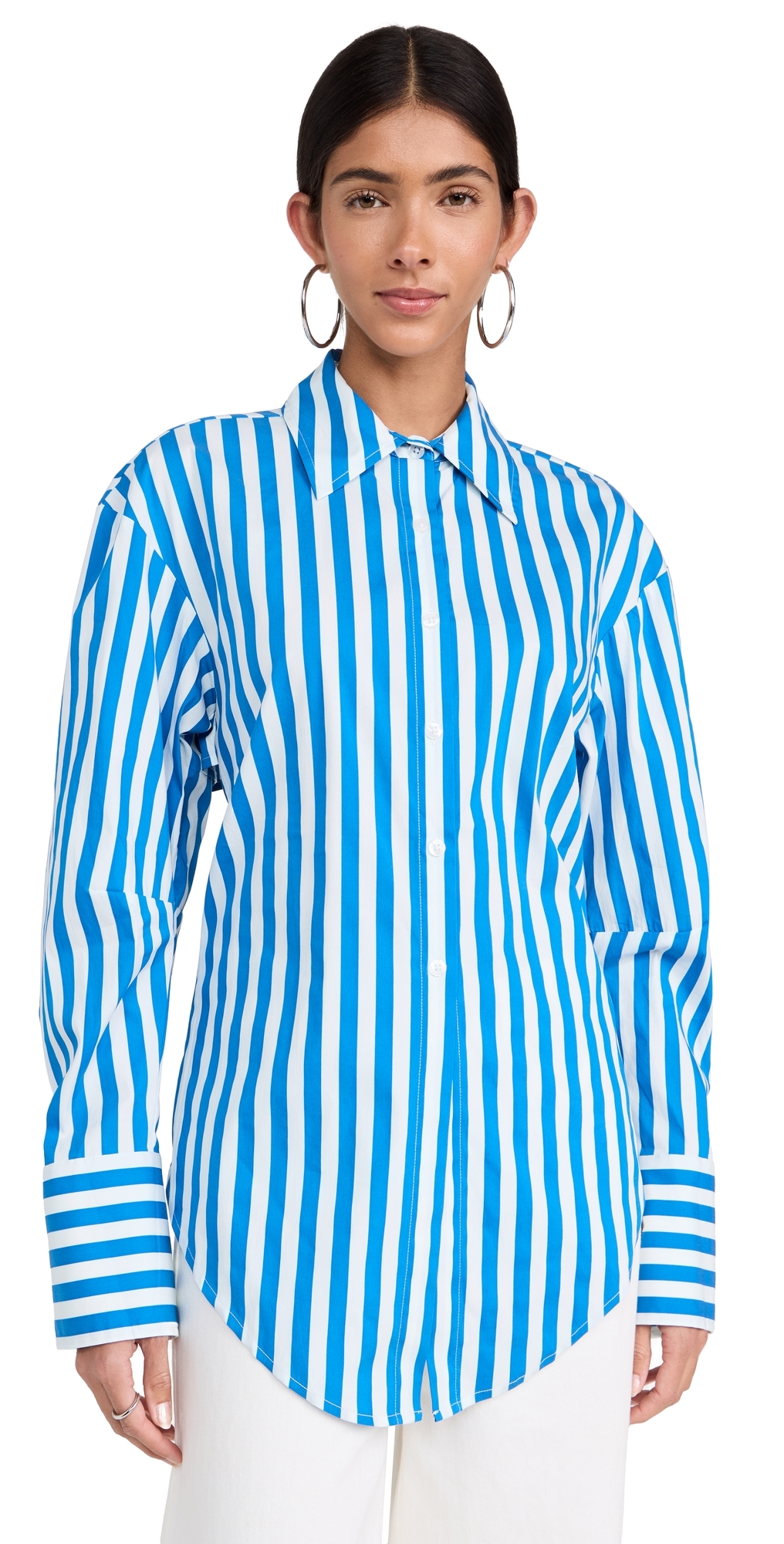Loch Striped Poplin Button Up Top Blue Stripe