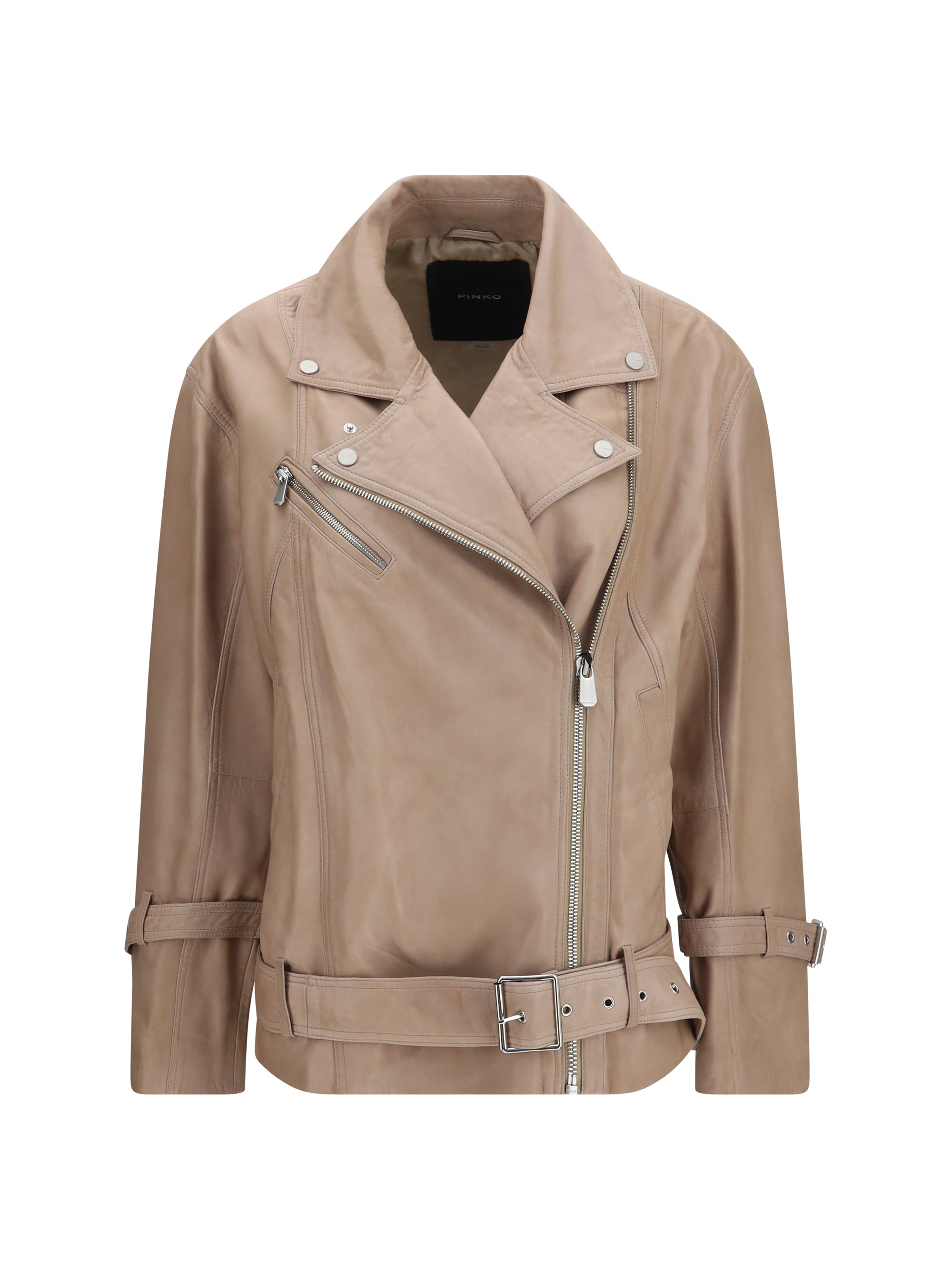 Leather Biker Jacket — Beige