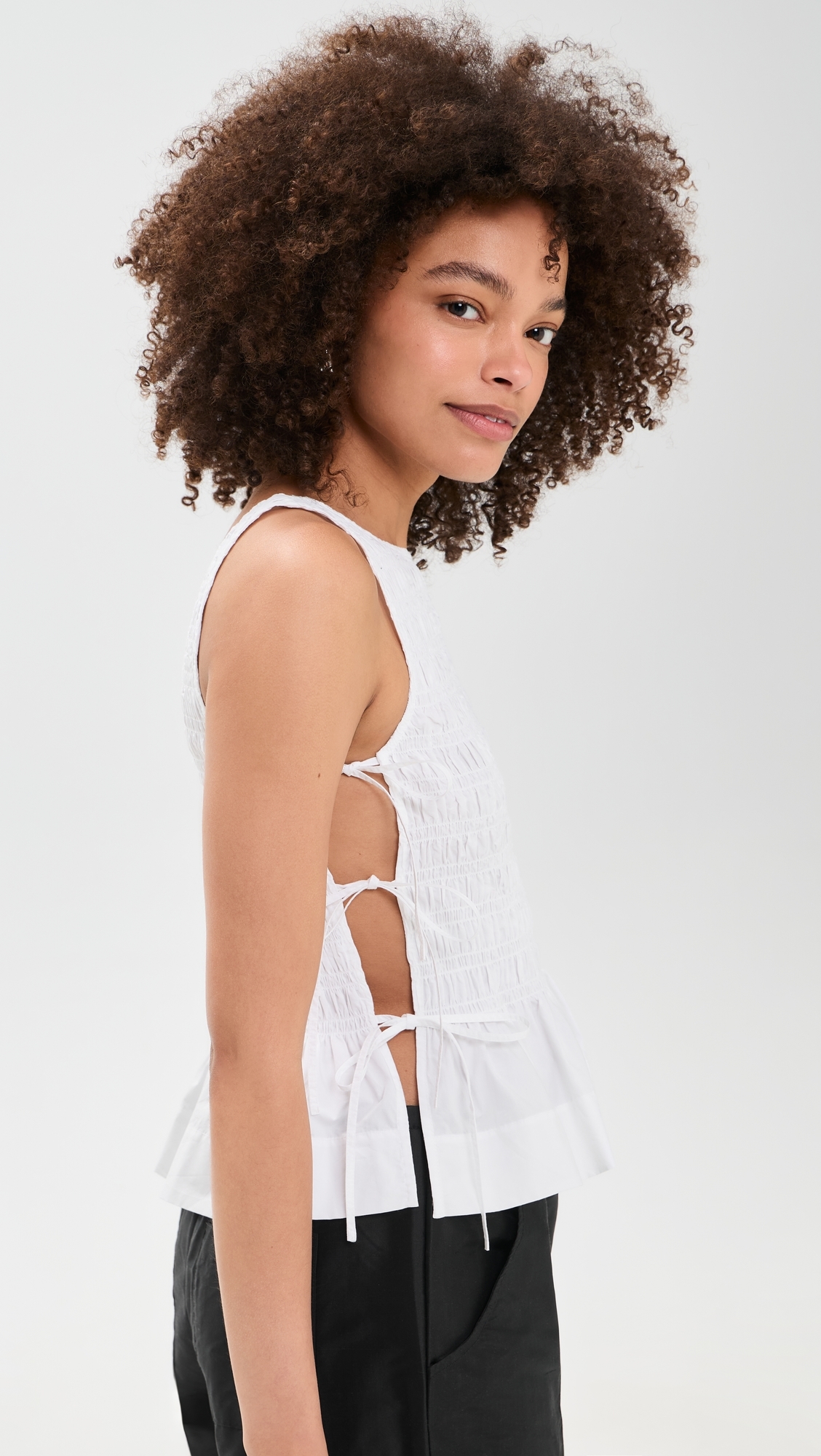 Cotton Poplin Smock Tie String Top Bright White