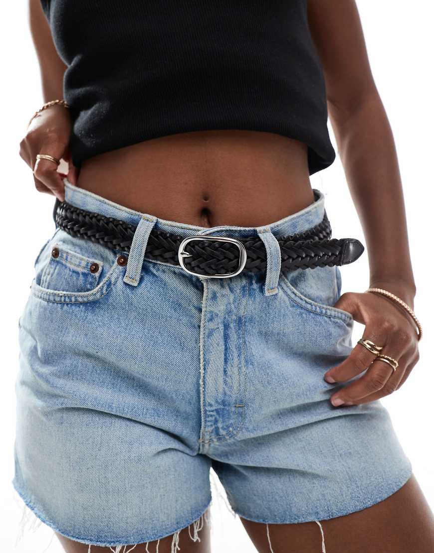 Charlie braided belt with silver buckle in black