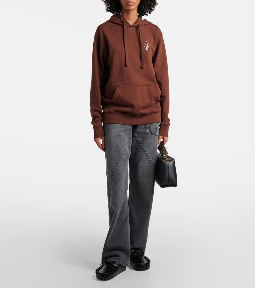 Printed embroidered cotton jersey hoodie