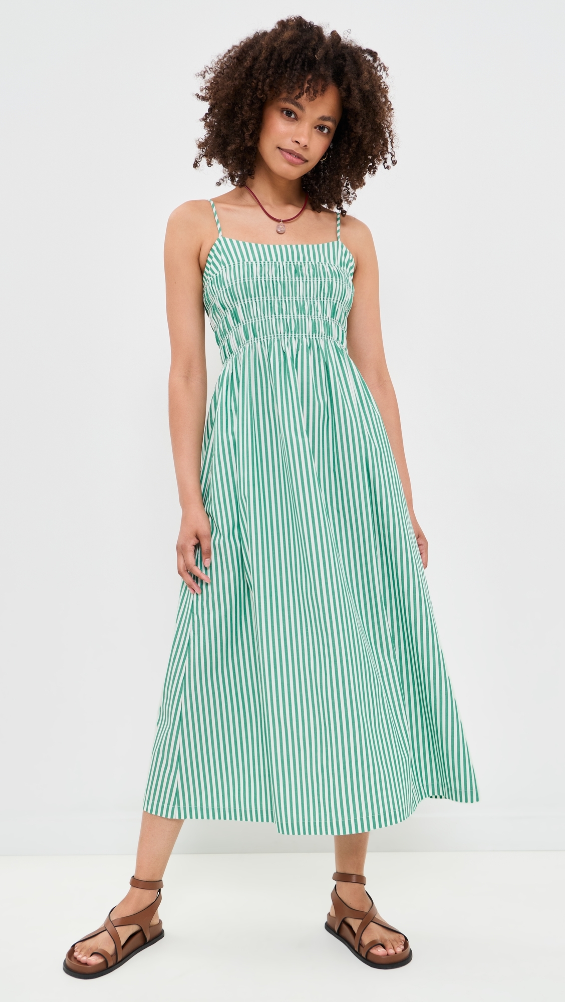 Primrose Dress Emerald Stripe