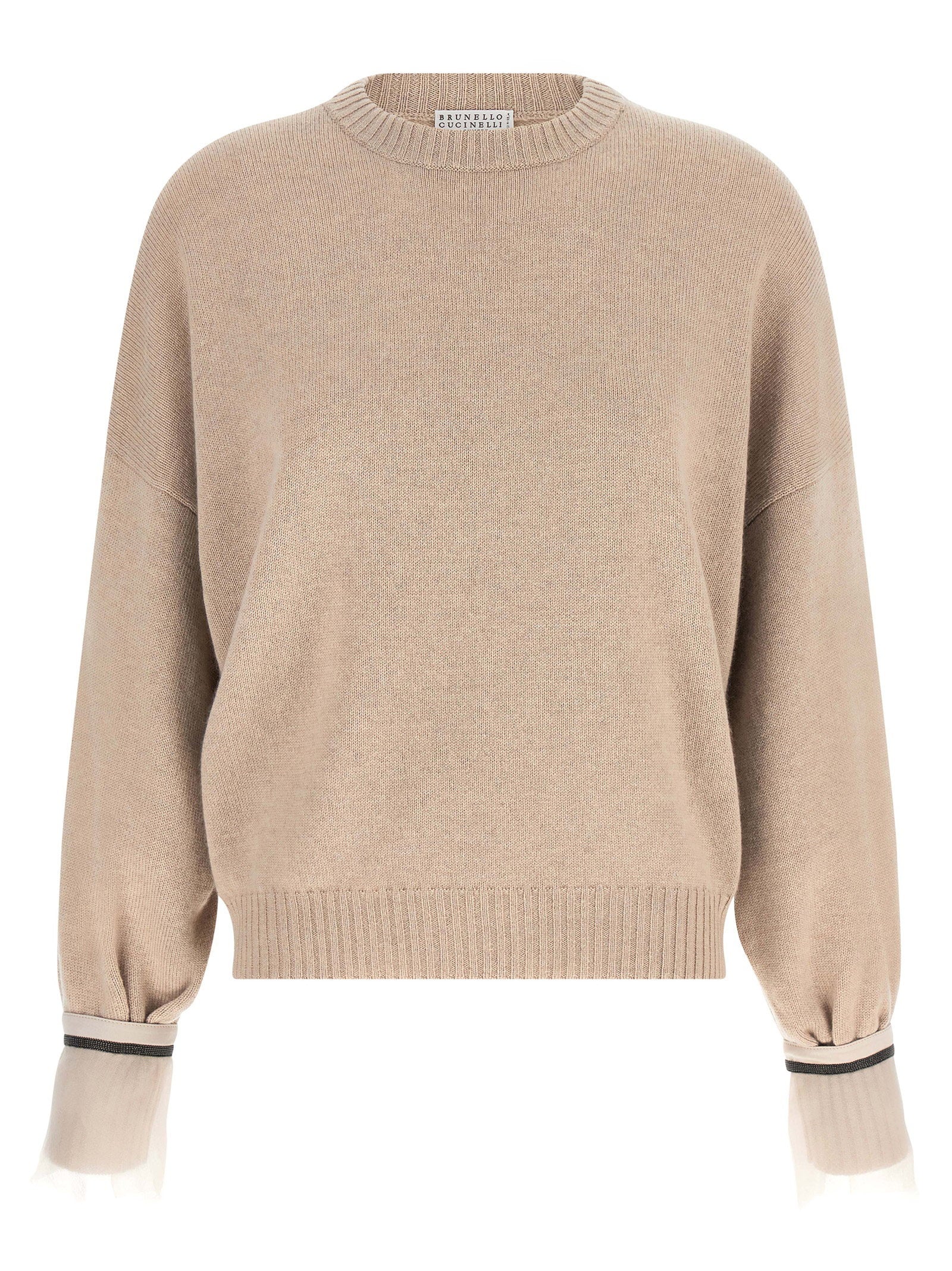 Removable Monile Silk Cuffs Sweater — Beige