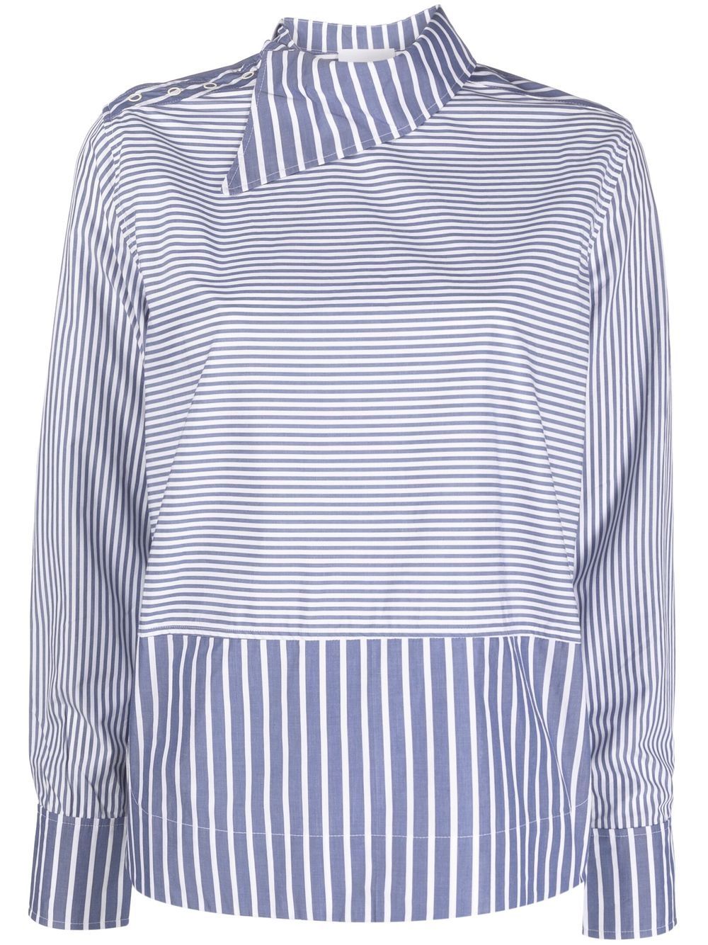 Asymmetric-collar striped shirt - Blue