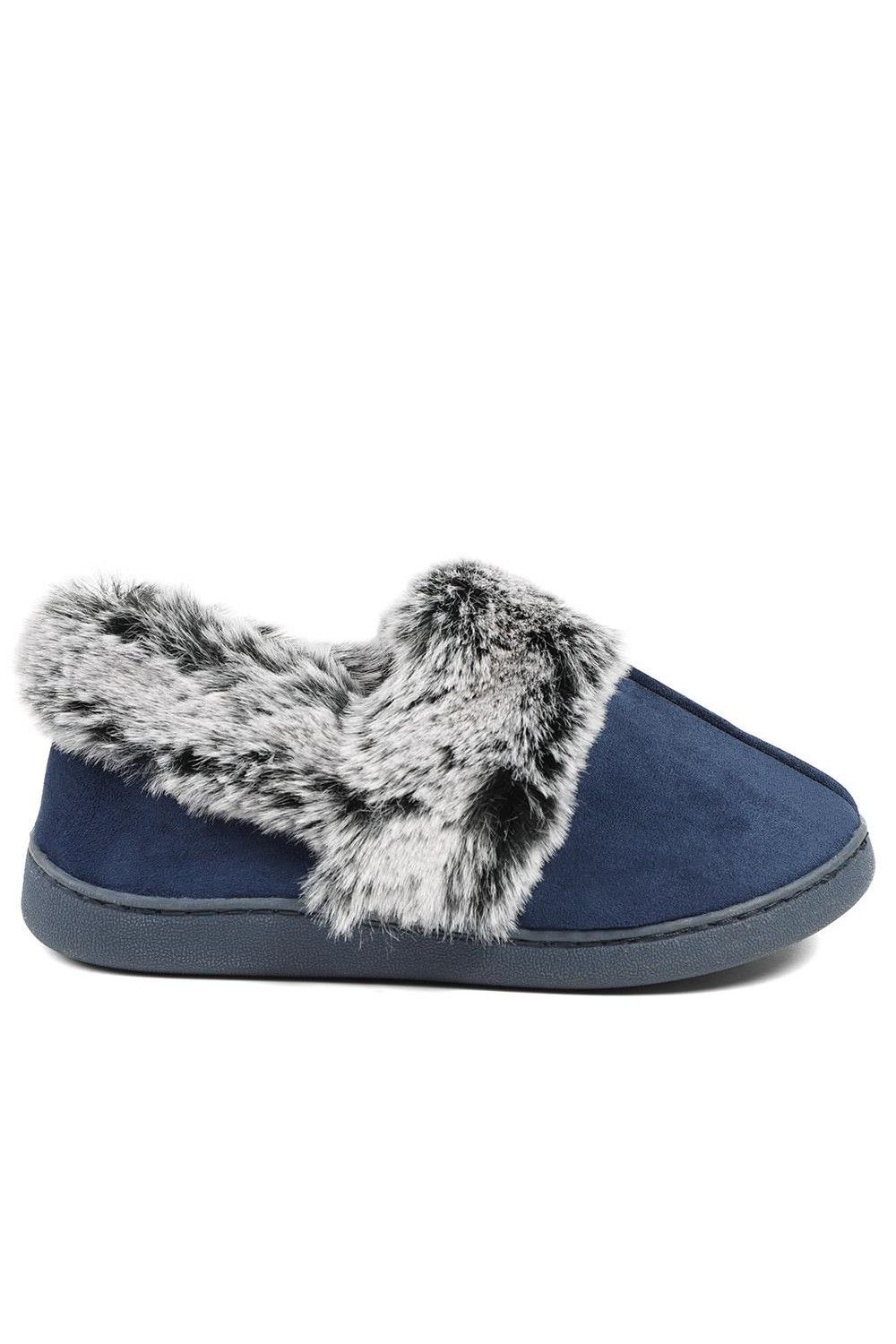 Pavers Women's Wide Fit Soft Full Slippers Flat in Navy