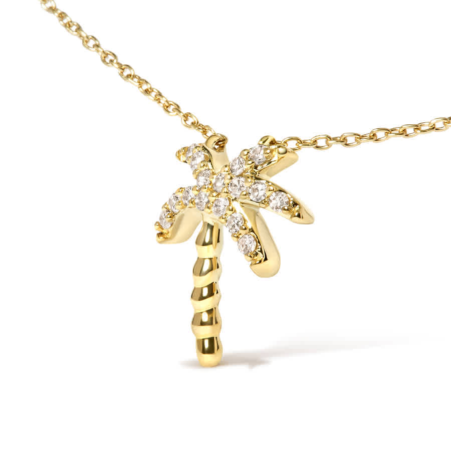 10K Yellow Gold 10 Cttw Round Diamond Palm Tree 18'' Inch Pendant Necklace 