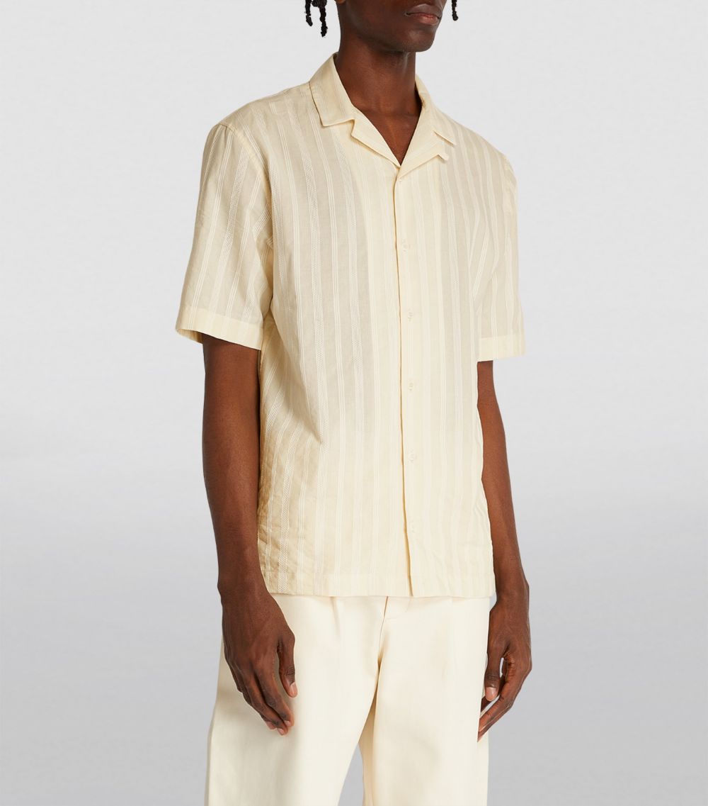 Embroidered Stripe Notched Collar Shirt