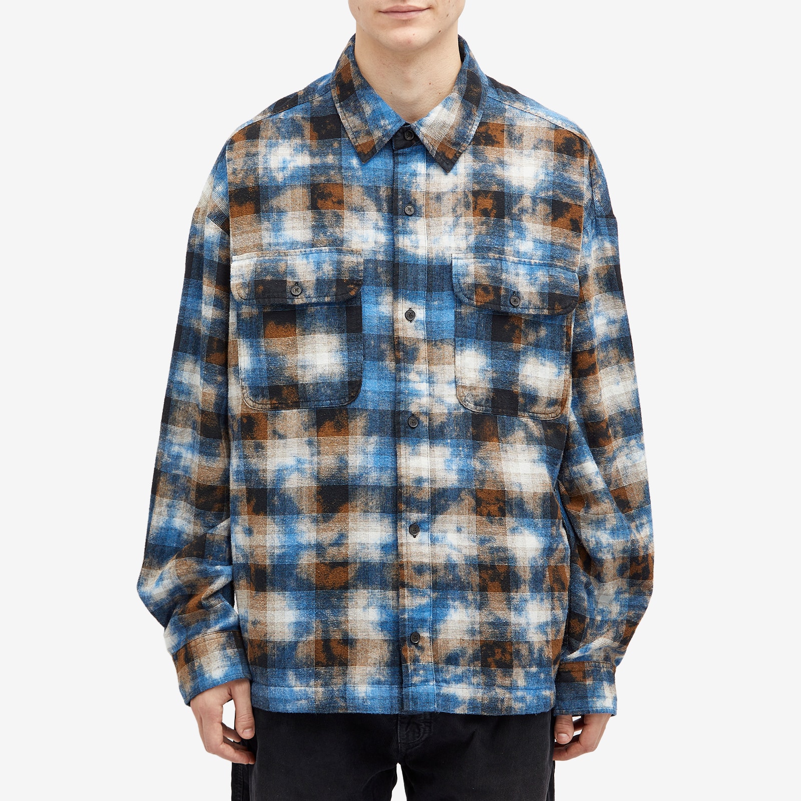 Men's Curved Logo Check Shirt in Light Blue