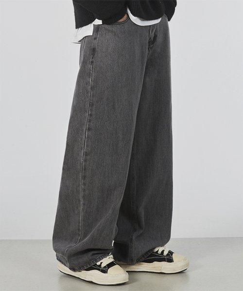 Easy Wide Denim Pants Gray