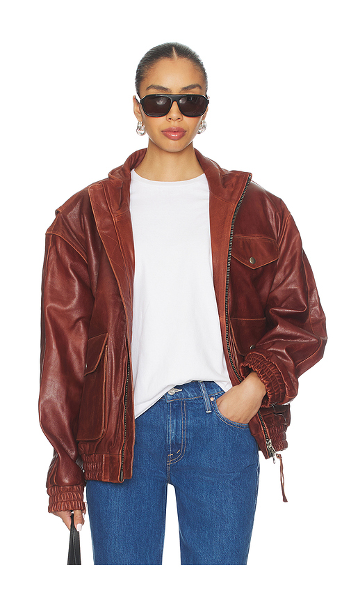 Found Leather Bomber Jacket in Deep Burgundy. S also in