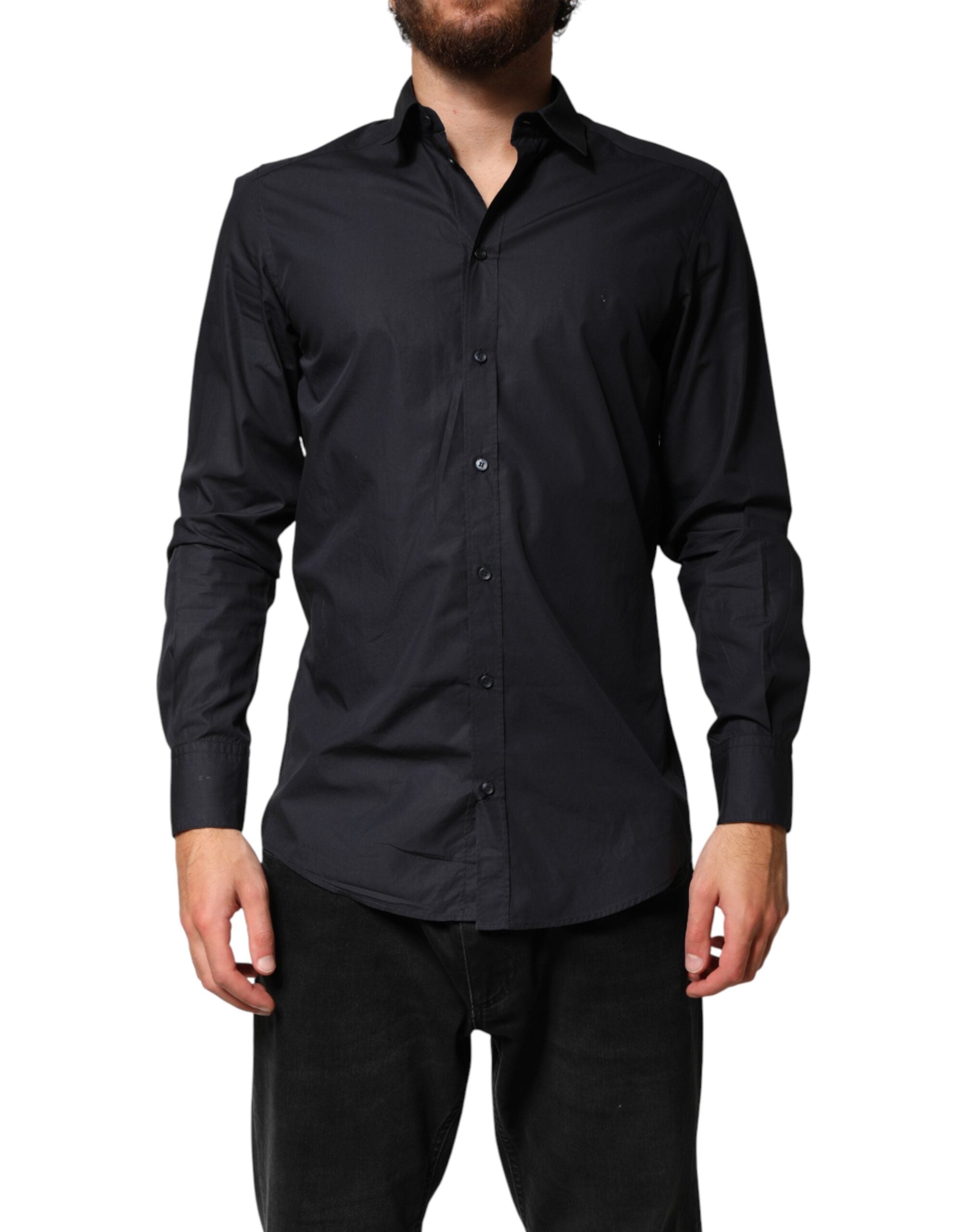 Cotton Long-Sleeve Dress Shirt — Black