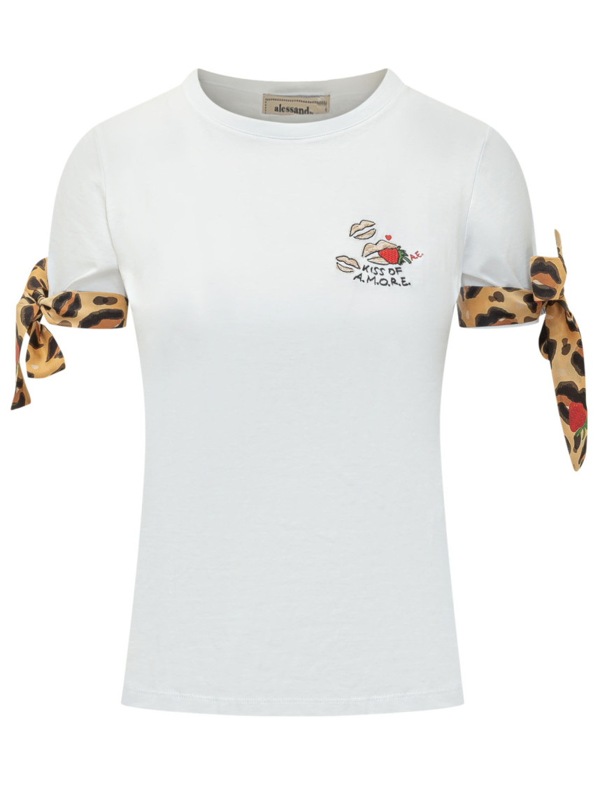 White Embroidered Crew Neck T-Shirt