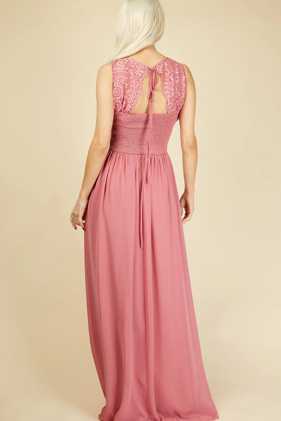 Little Mistress Women's Jenna Rose Lace Detail Maxi Dress in Pink