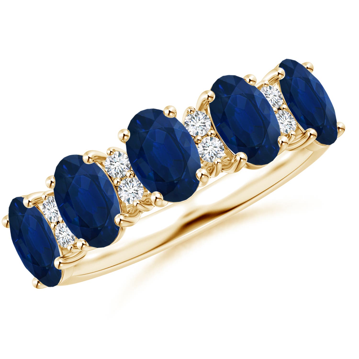 Angara 3.0 Carats Five Stone Blue Sapphire and Diamond Wedding Ring in 14K Yellow Gold