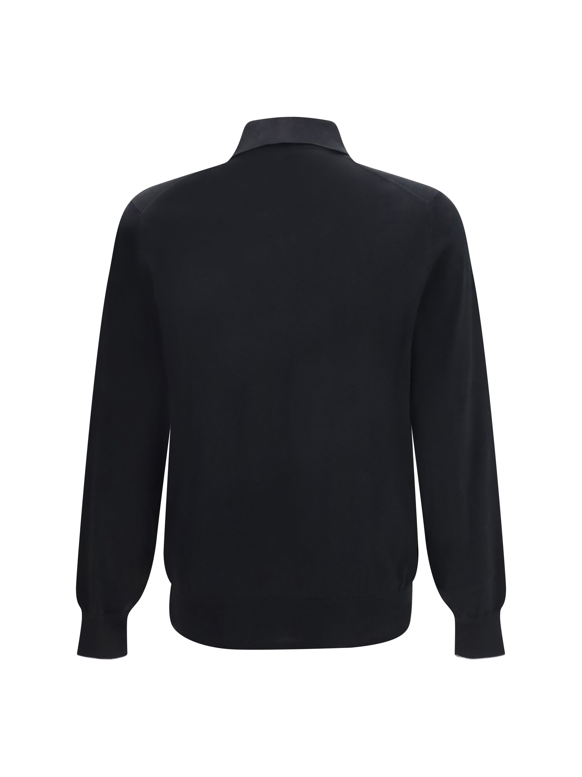 Long-Sleeve Cotton Polo Shirt — Black