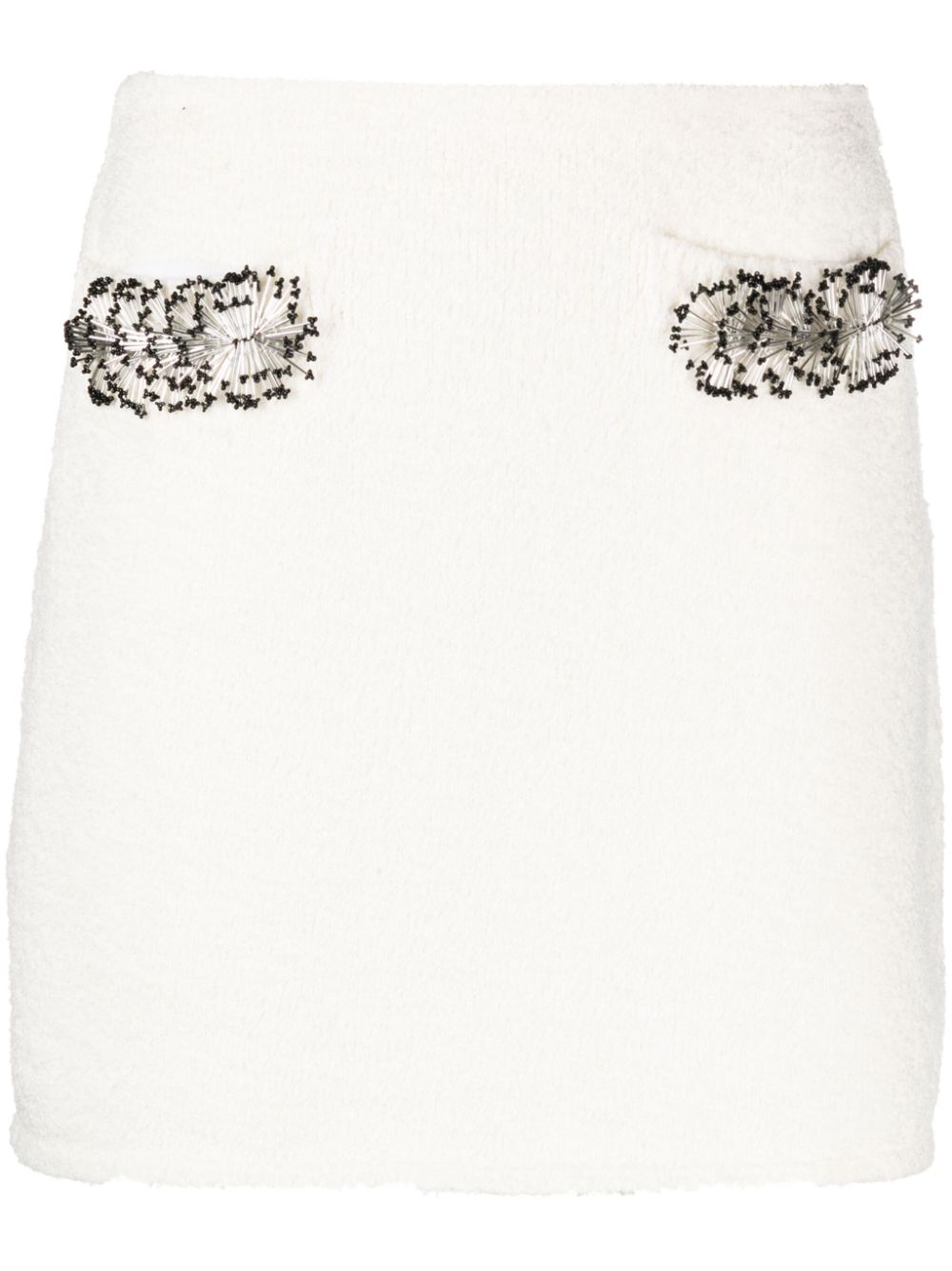 Bead-embellished bouclé miniskirt - White
