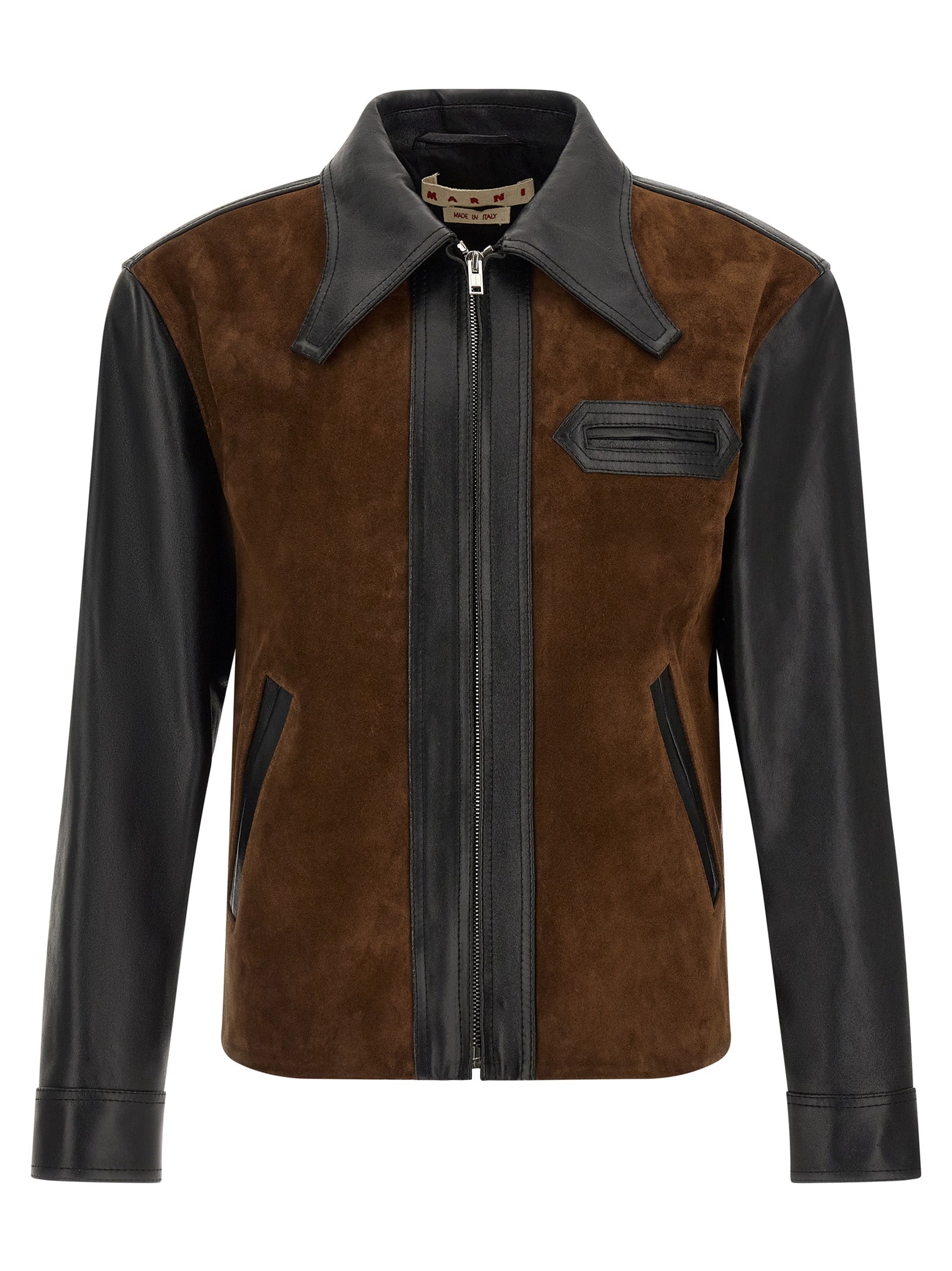 Suede and Calfskin Leather Jacket — Brown