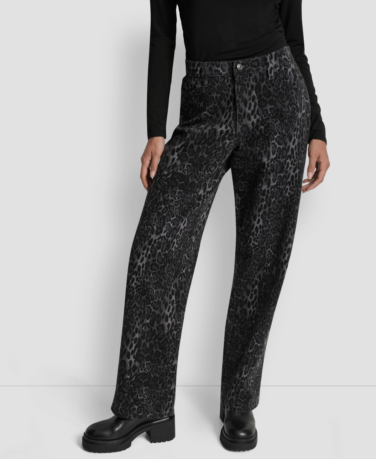 Women's Mid Rise Leopard Print Jeans - Forged Iron Jaguar