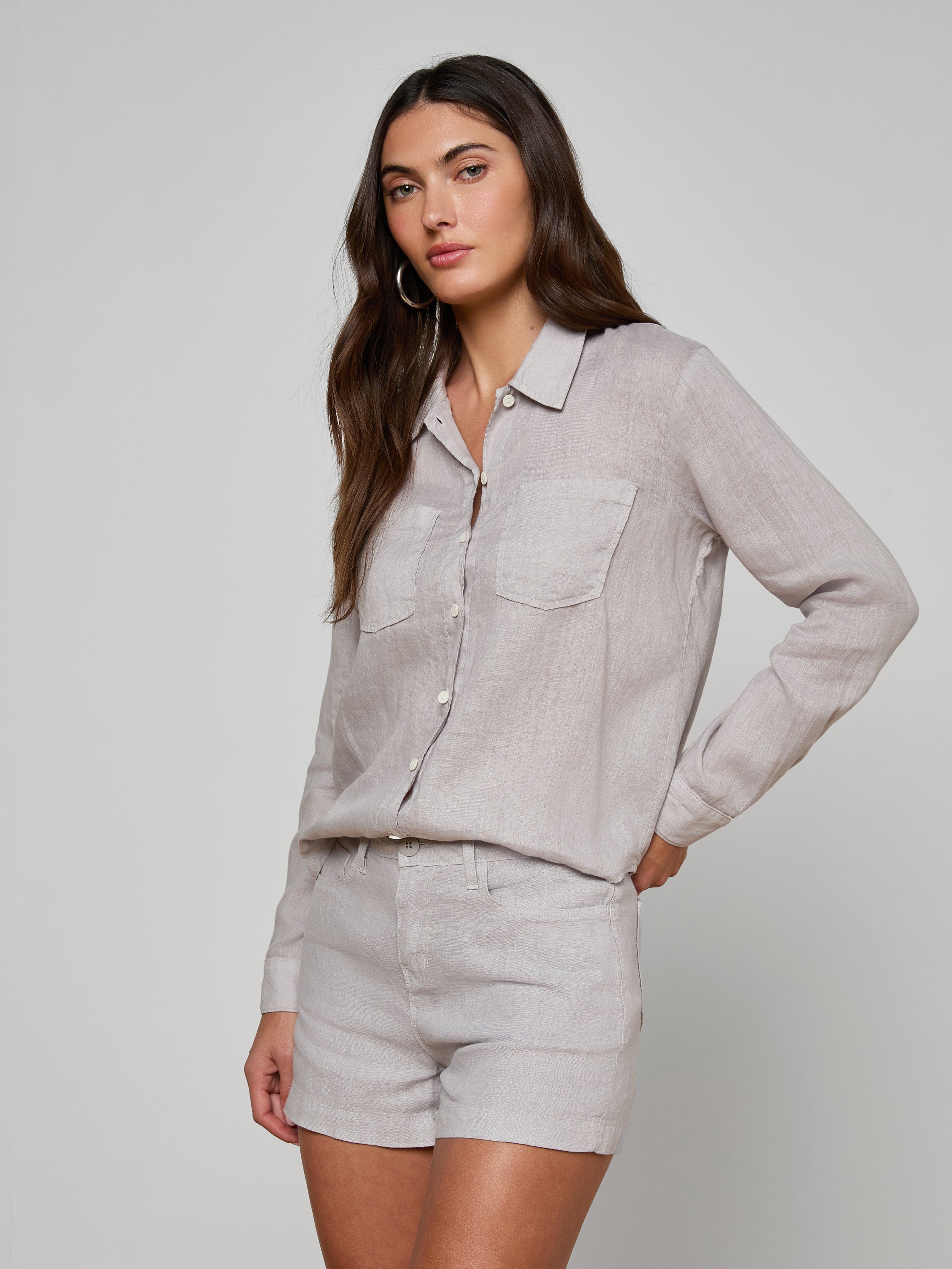 Isla Linen Shirt In Light Pewter