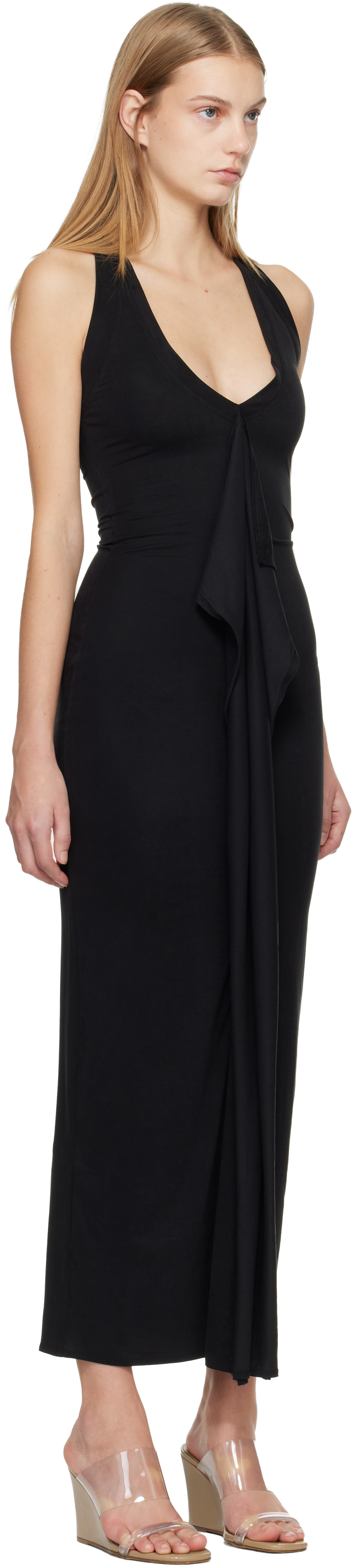 Black Cascade Midi Dress