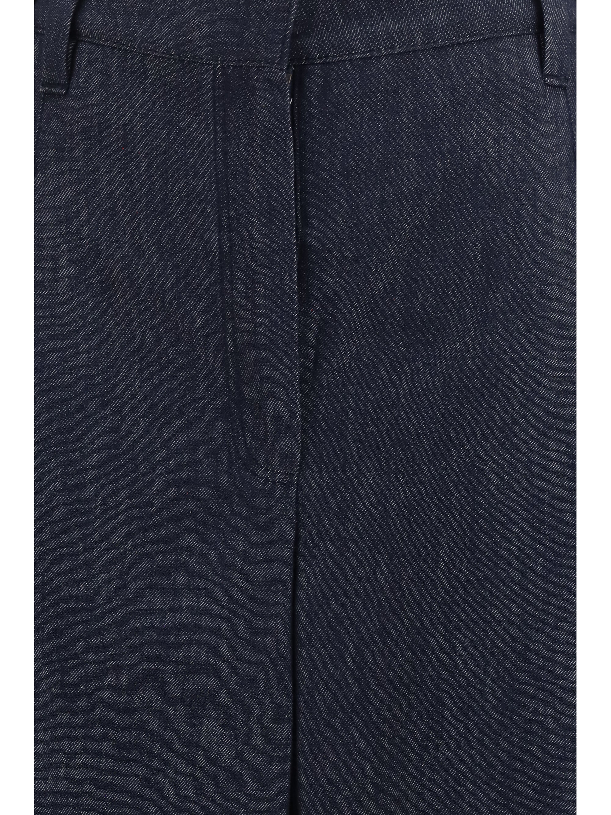 Denim Effect Twill Trousers — Blue