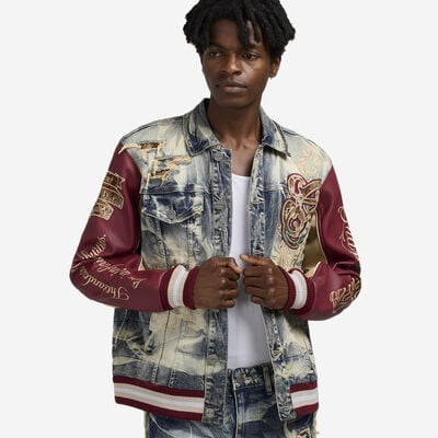 Men's Academy Denim Varsity Jacket in Blue
