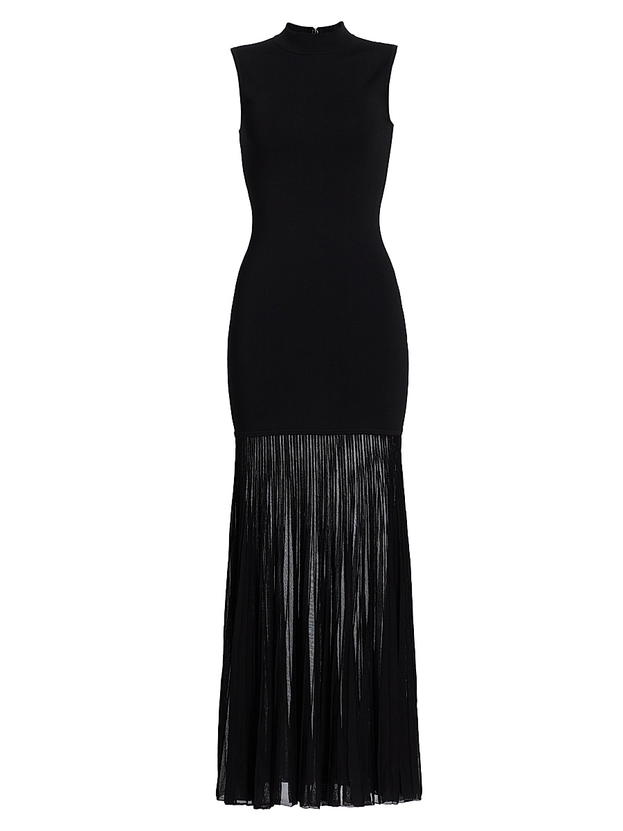 Women's Mock Turtleneck Sheer Maxi Dress - Black