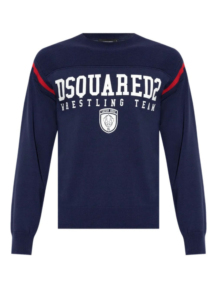Navy Blue Logo Print Sweater