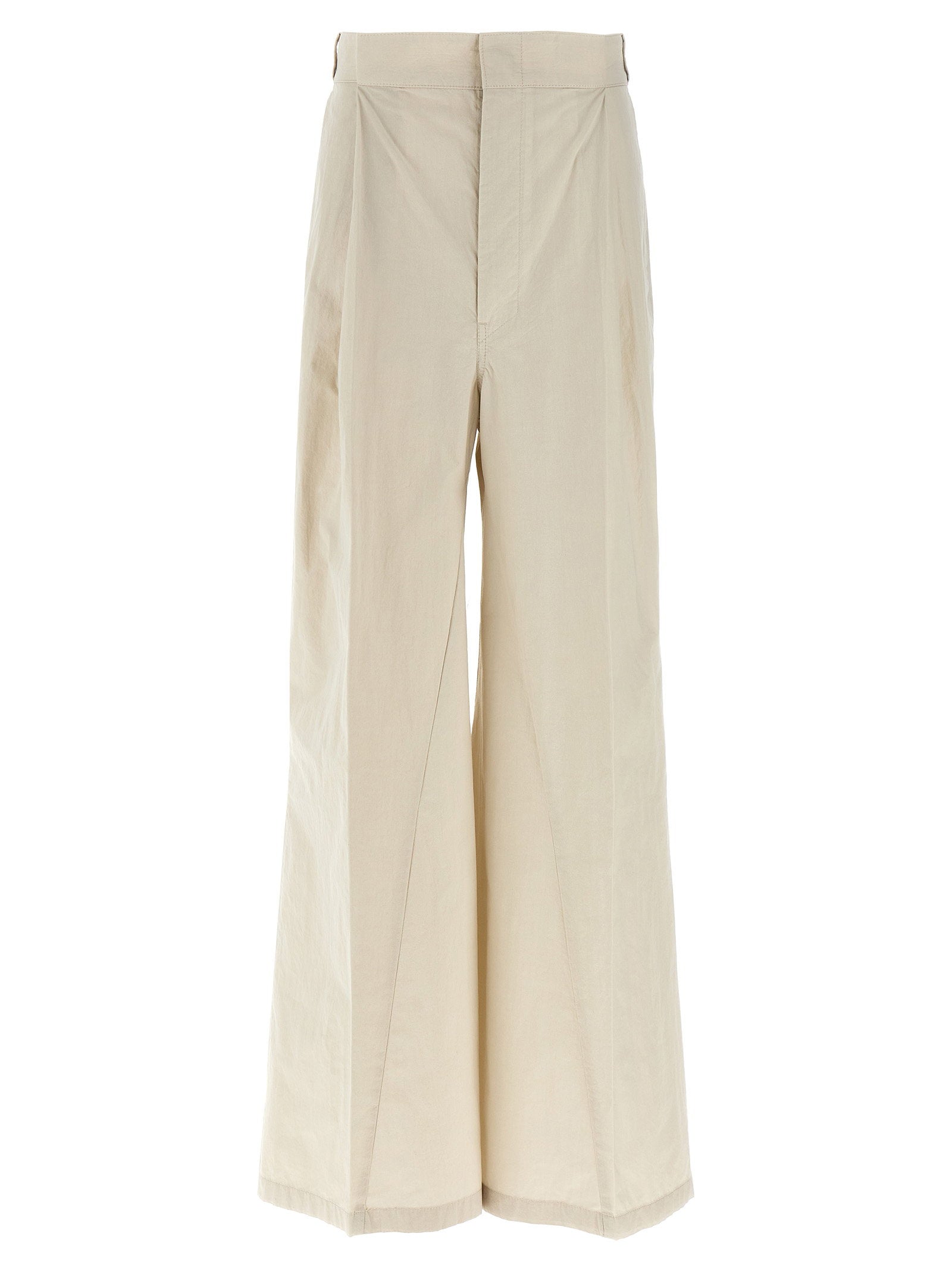 Wide-Leg Cotton Blend Trousers — Cream