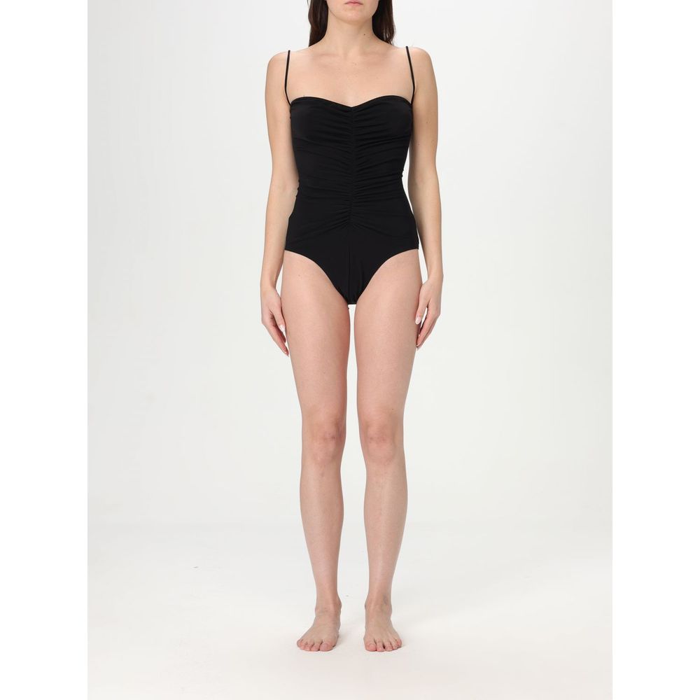 Ruched Nylon One-Piece Swimsuit — Black