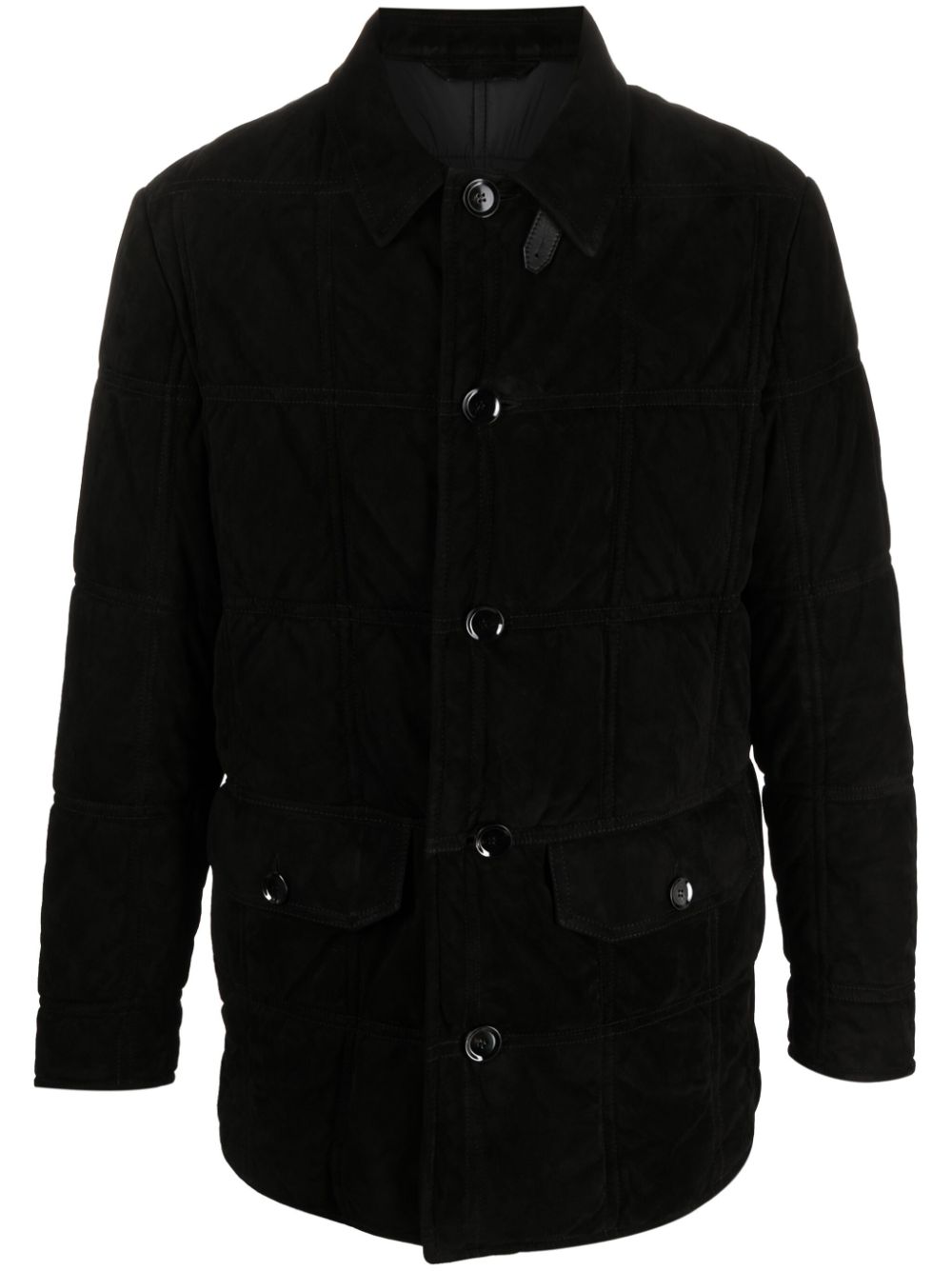 Funnel-neck button-up jacket - Black