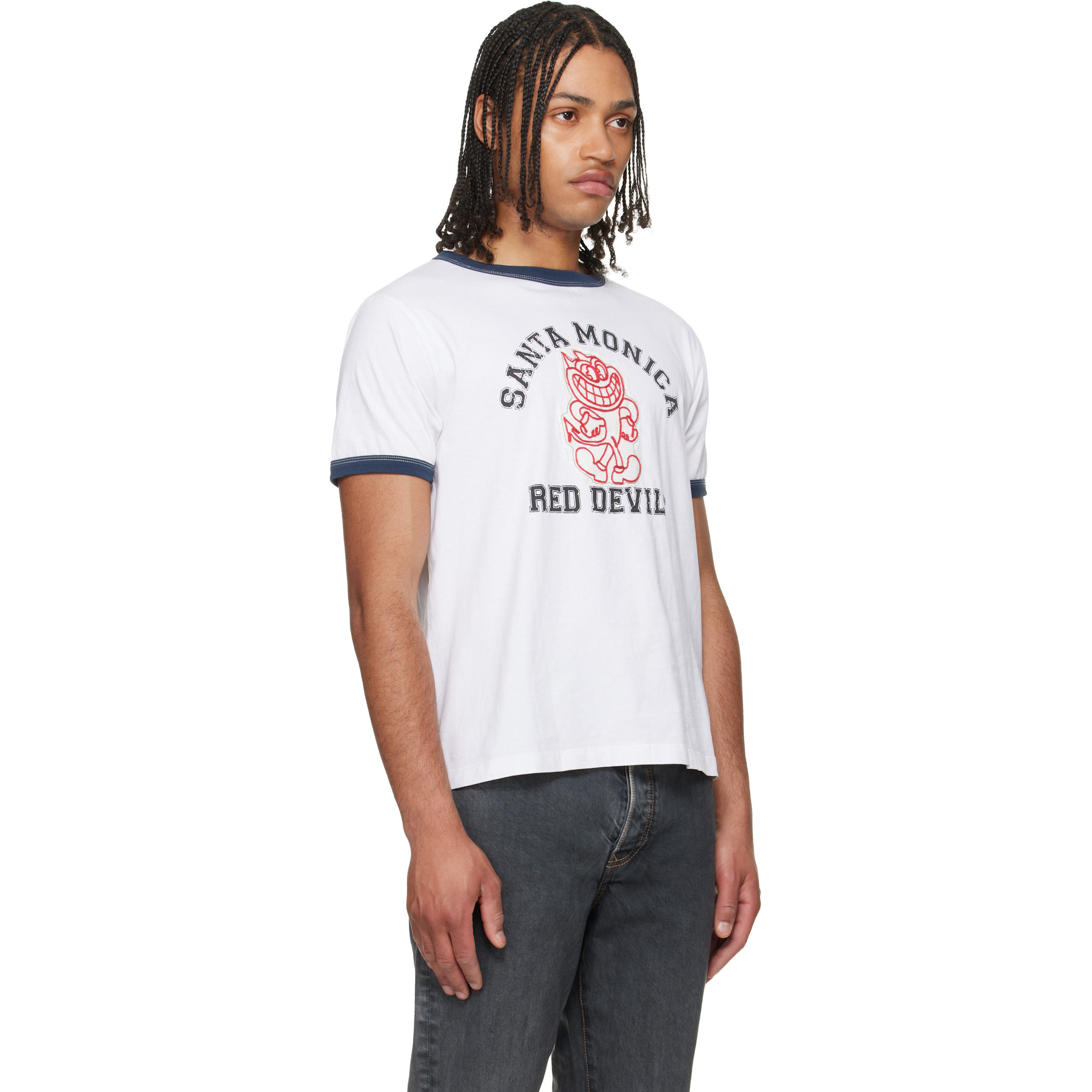 White Weston SM 'Red Devils' Crew Ringer T-shirt