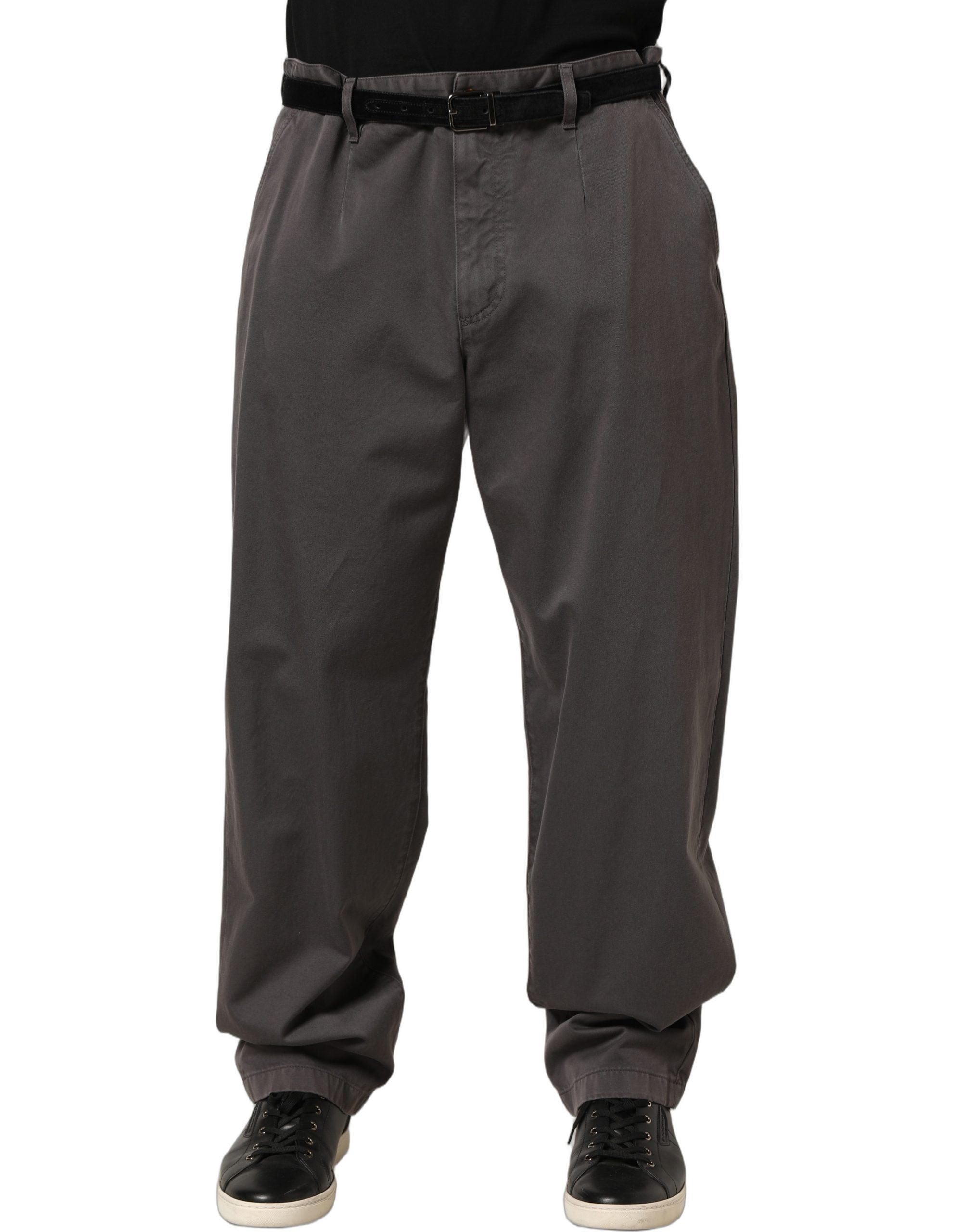 Cotton Straight-Leg Trousers — Gray