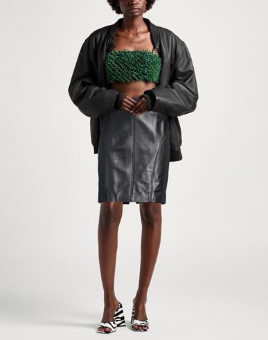 Woman Mini skirt Black Size 10 Sheepskin, Cotton, Elastane