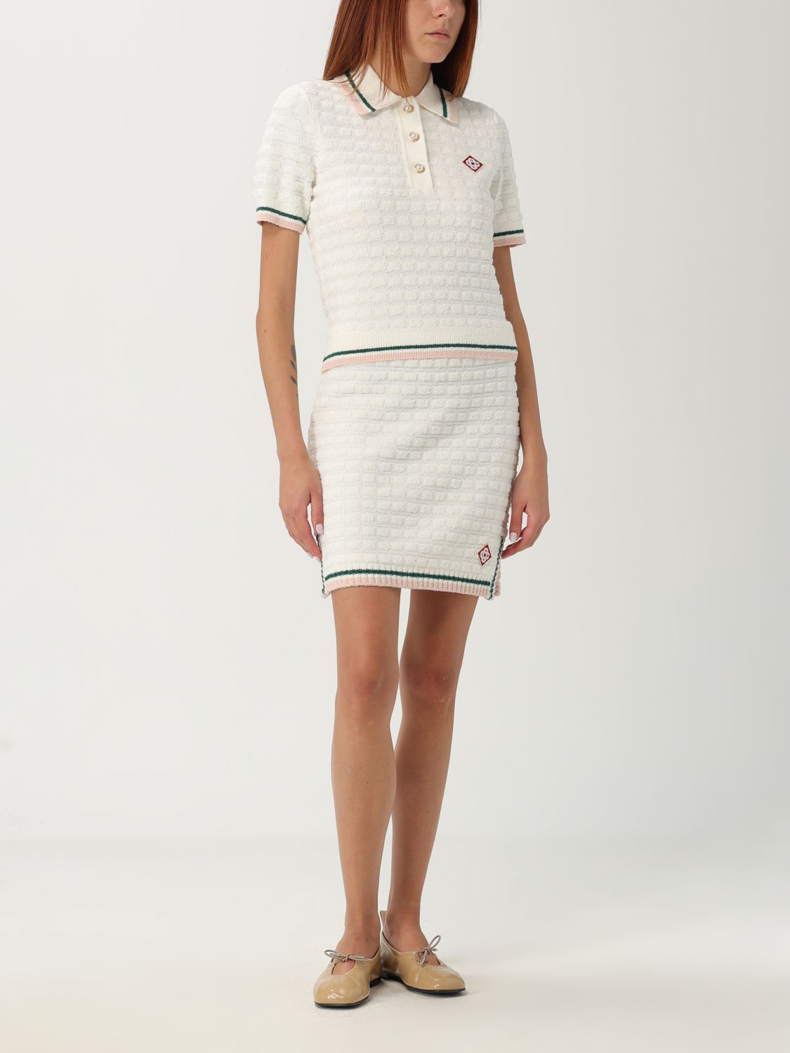 Textured-knit polo dress - White