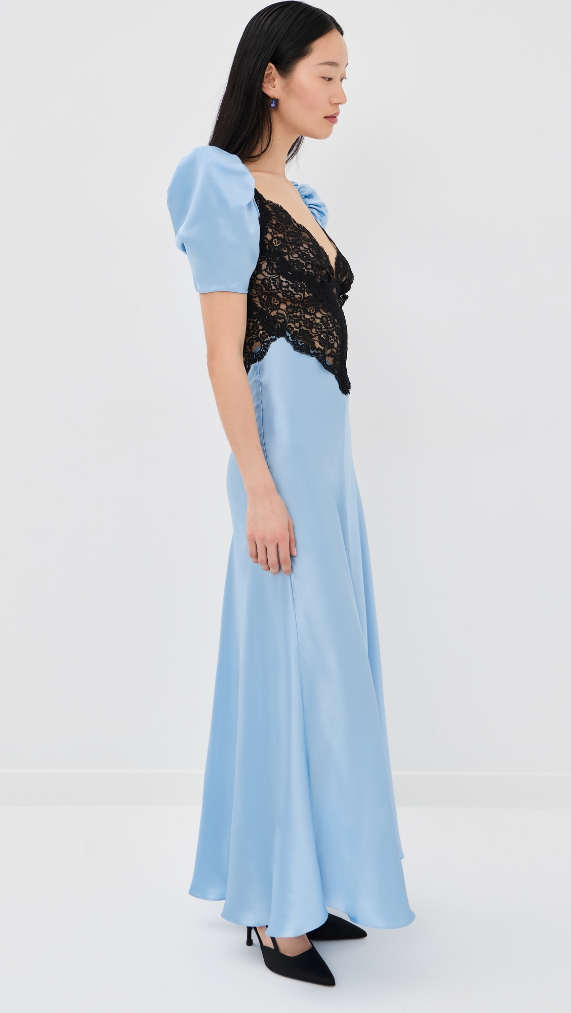 Blue Silk Satin Short Sleeve Dress Blue