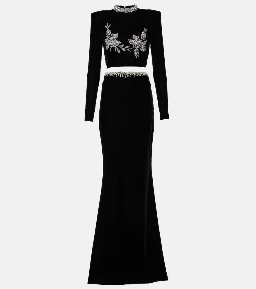 Embroidered crop top and maxi skirt