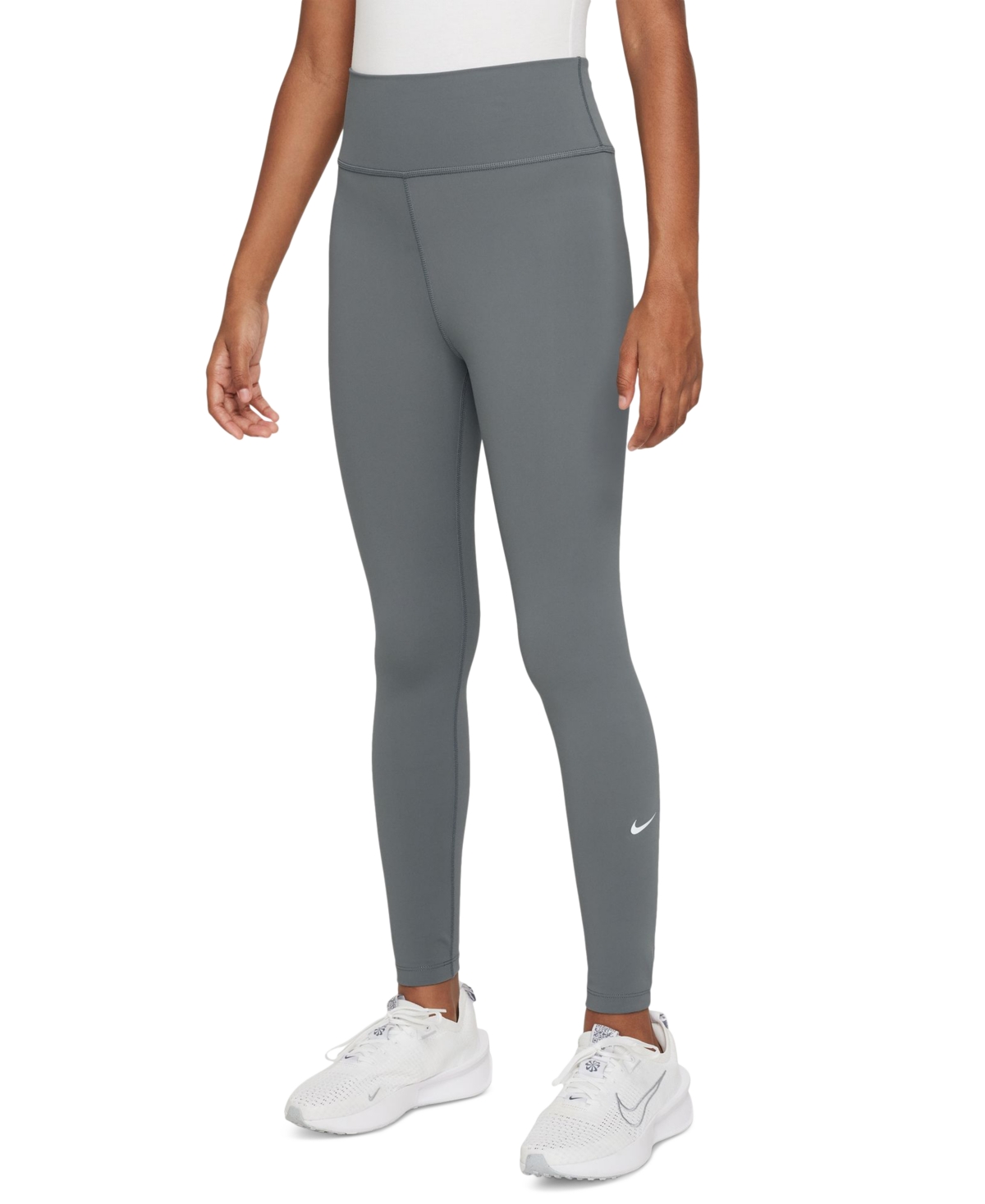 Big Girls One Dri-fit High-Waisted Leggings - Smoke Grey/white