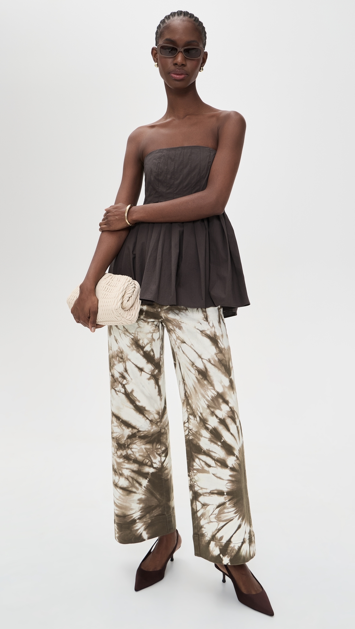 Tie Dye Denim Betsy Pants Dark Olive/White