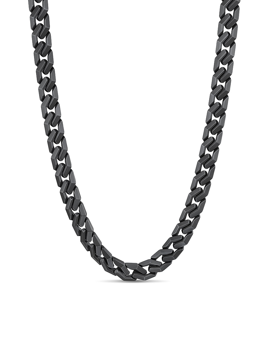 Men's Curb Chain Angular Link Necklace in Black Titanium, 11.5MM - Black