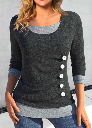 Modlily Dark Grey Fake 2in1 T Shirt