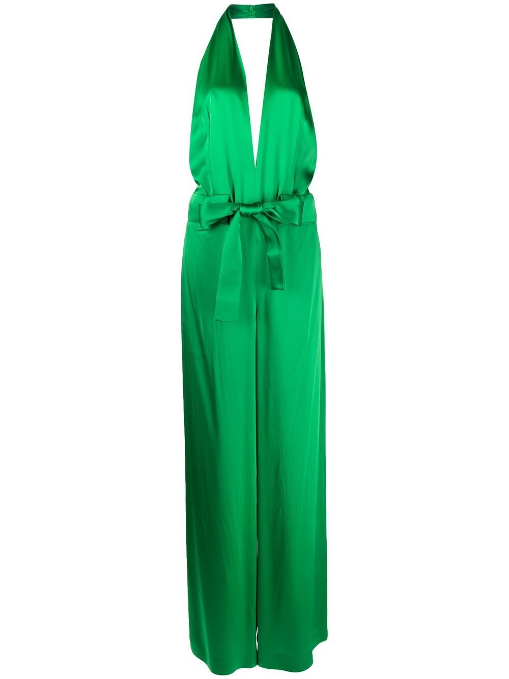 Halter V-neck satin jumpsuit - Green