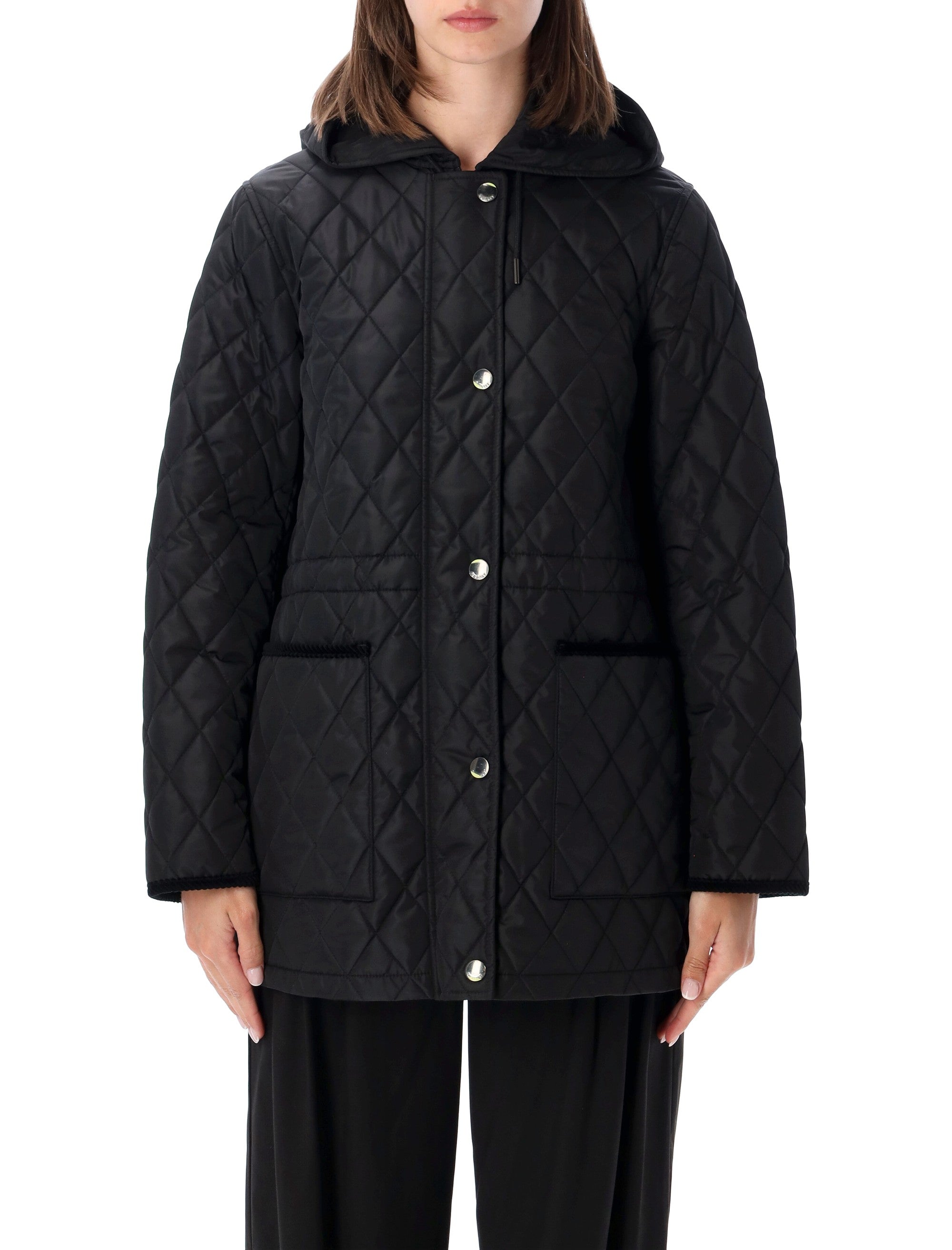 Quilted Nylon Parka Jacket with Adjustable Drawstring Waist and Hood