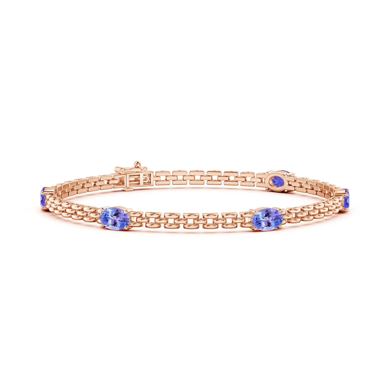 Angara 2.5 Carats Five Stone Oval Tanzanite Station Link Bracelet in 14K Rose Gold