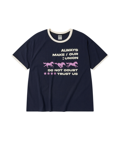 Runing horse Ringer T-shirts NAVY