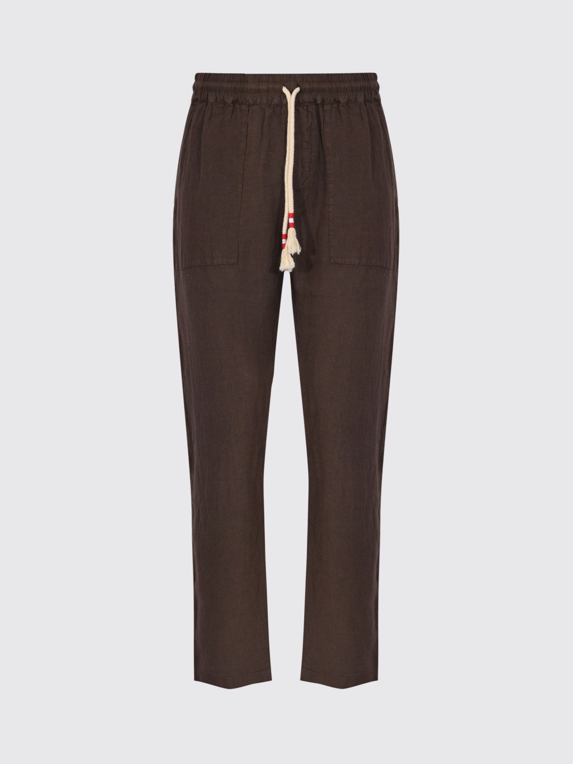 Straight-leg drawstring linen trousers - Blue