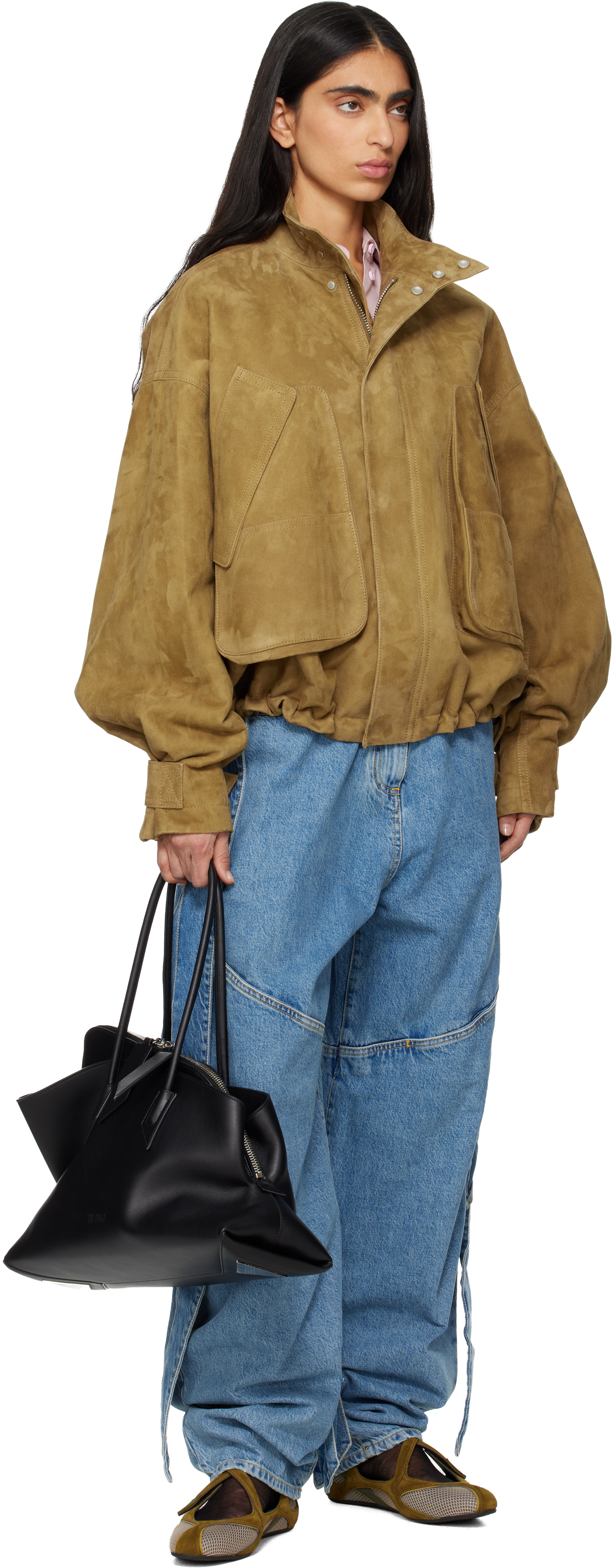 Tan Suede Bomber Jacket