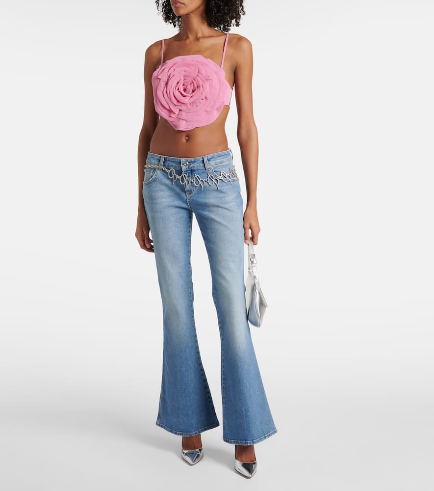 Floral-appliqué gabardine crop top