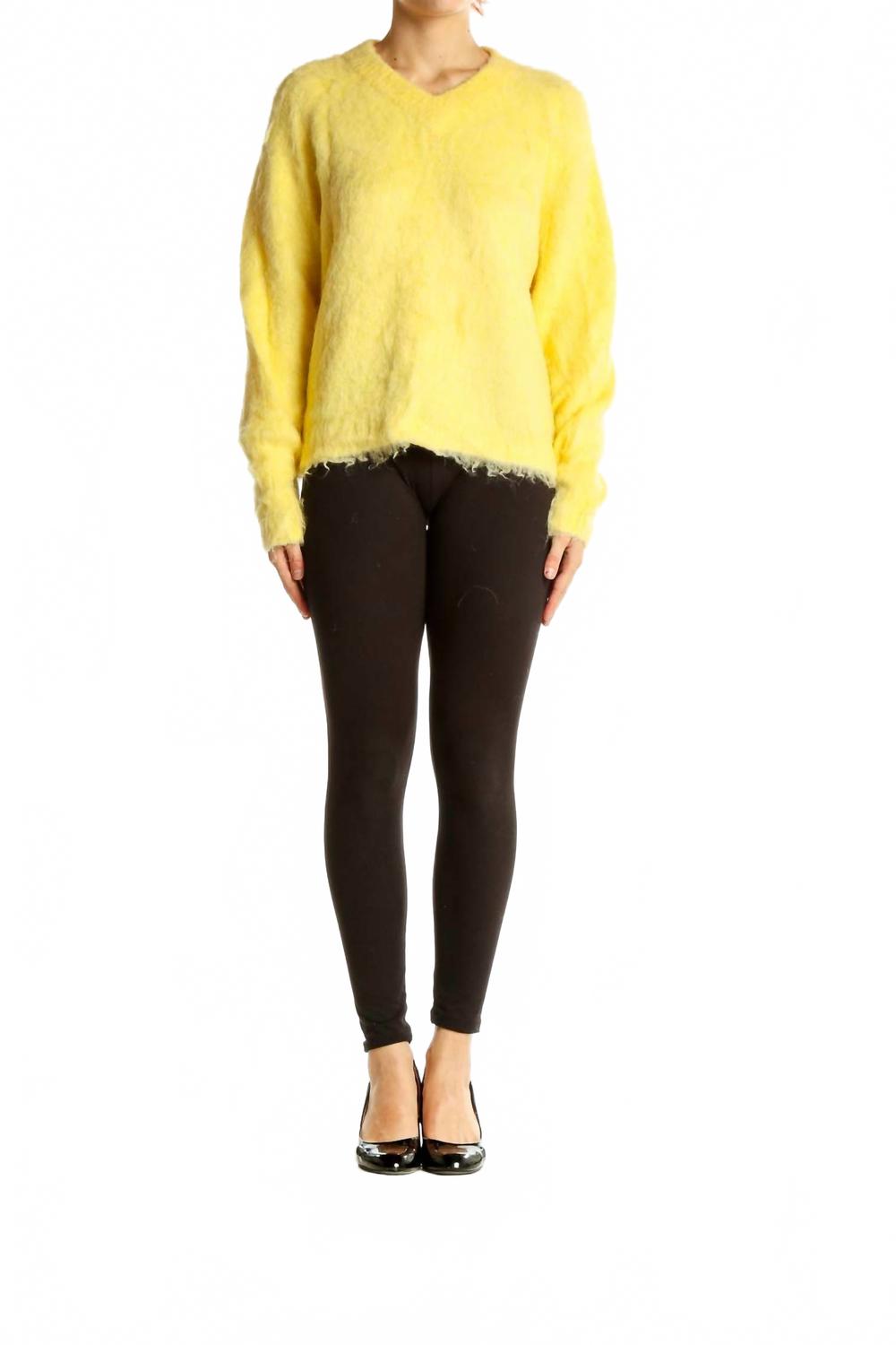 Brushed V Neck Alpaca Sweater In Lemon